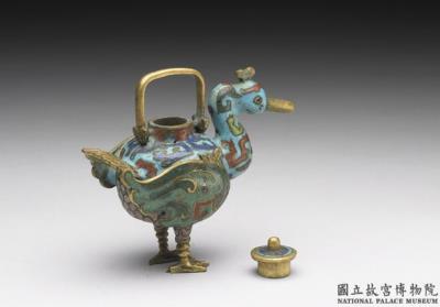 图片[3]-Copper ewer in the shape of a waterfowl with cloisonne enamels, Qing dynasty (1644-1911)-China Archive